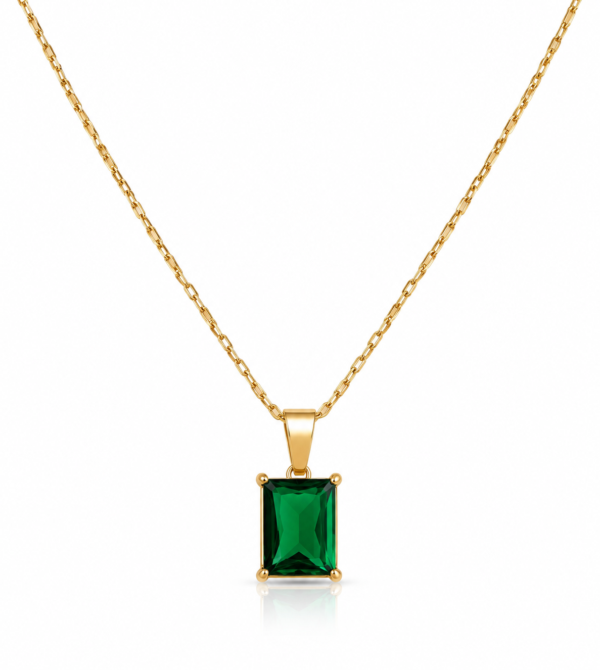 Emerald Green Rectangle Pendant Necklace