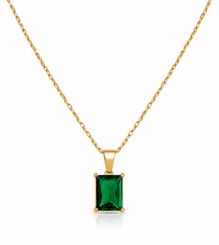 Emerald Green Rectangle Pendant Necklace