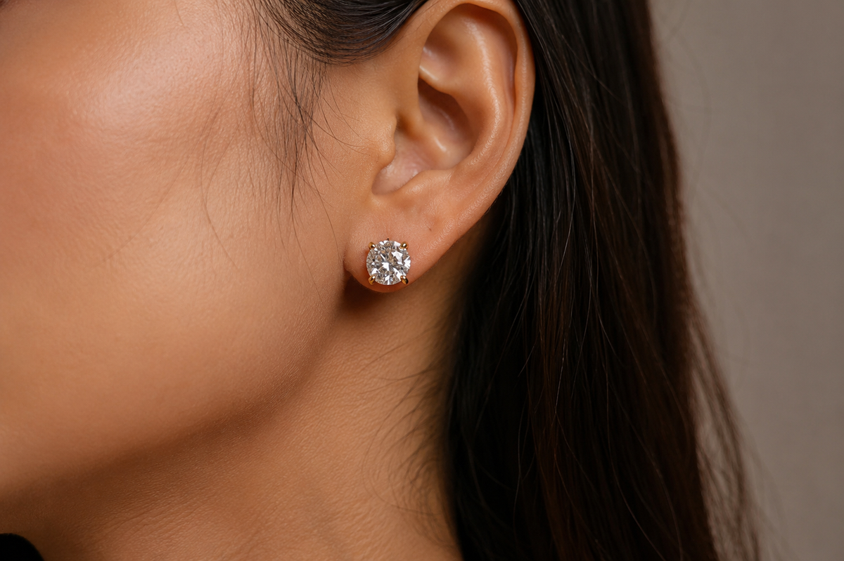 Solitaire Stud Earrings for Women | 18K Gold Plated | Anti-Tarnish |