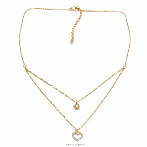Double Layer Heart & Crystal Pendant Necklace