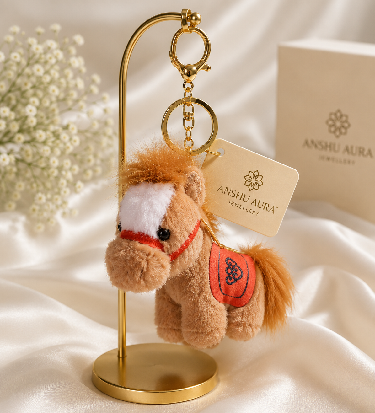 Cute Plush Horse Keychain – Soft Fur Bag Charm