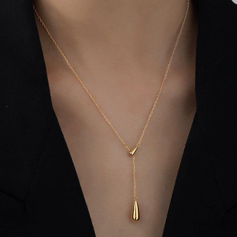 Minimalist Gold Waterdrop Tassel Pendant Necklace – Adjustable Chic Style