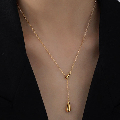 Minimalist Gold Waterdrop Tassel Pendant Necklace – Adjustable Chic Style