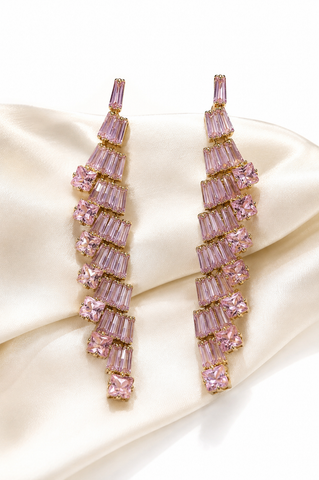 Pink Crystal Cascade Earrings