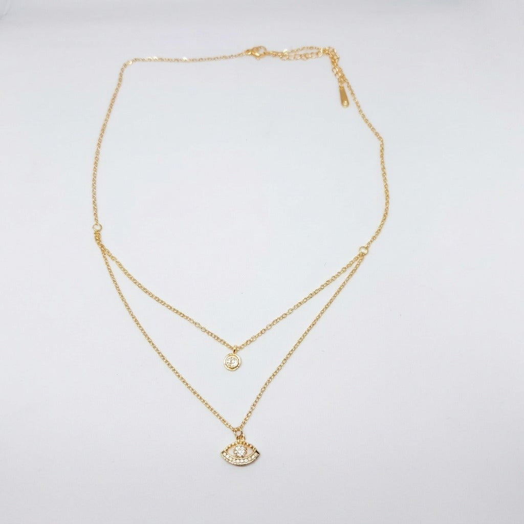 Evil Eye Double Layer Crystal Pendant Necklace