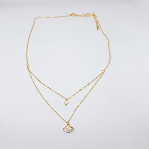Evil Eye Double Layer Crystal Pendant Necklace