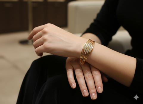 The Eternal Radiance Gold & Diamond Layered Statement Kada (Pair)