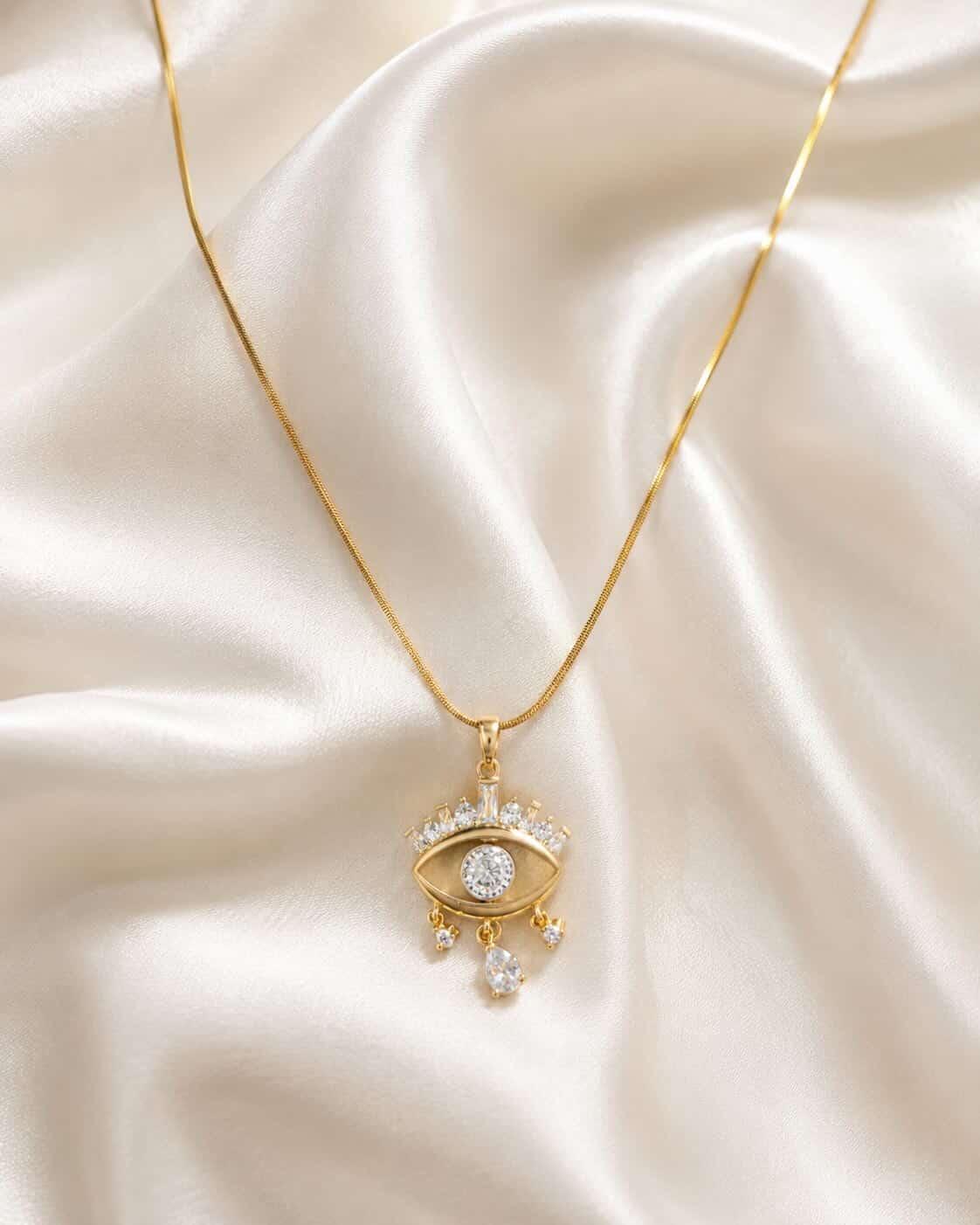 Premium Evil Eye Gold-Plated Pendant Necklace with Sparkling Zircon