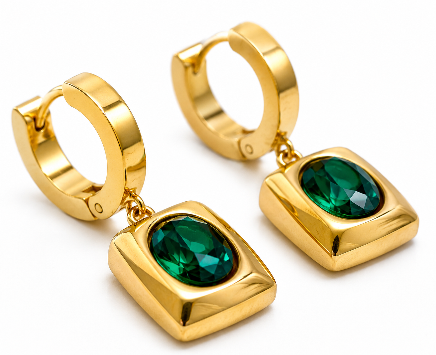 Emerald Luxe Gold Drop Huggie Earrings
