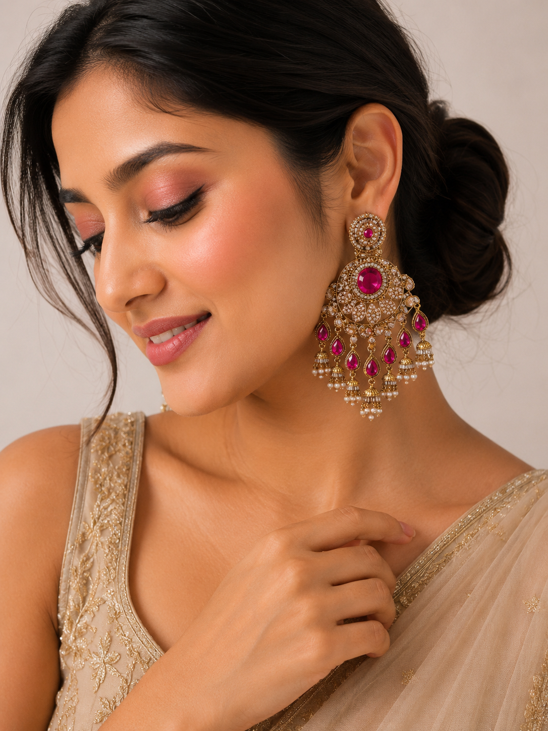 ANSHU AURA Purple Stone Chandbali Earrings – Premium Antique Gold Plated Statement Earrings for Women
