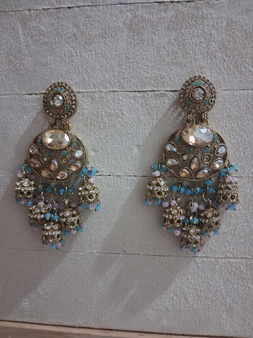 Anshu Aura Designer Kundan Jhumka Earrings with Premium Stone & Bead Work (Multiple Colors)