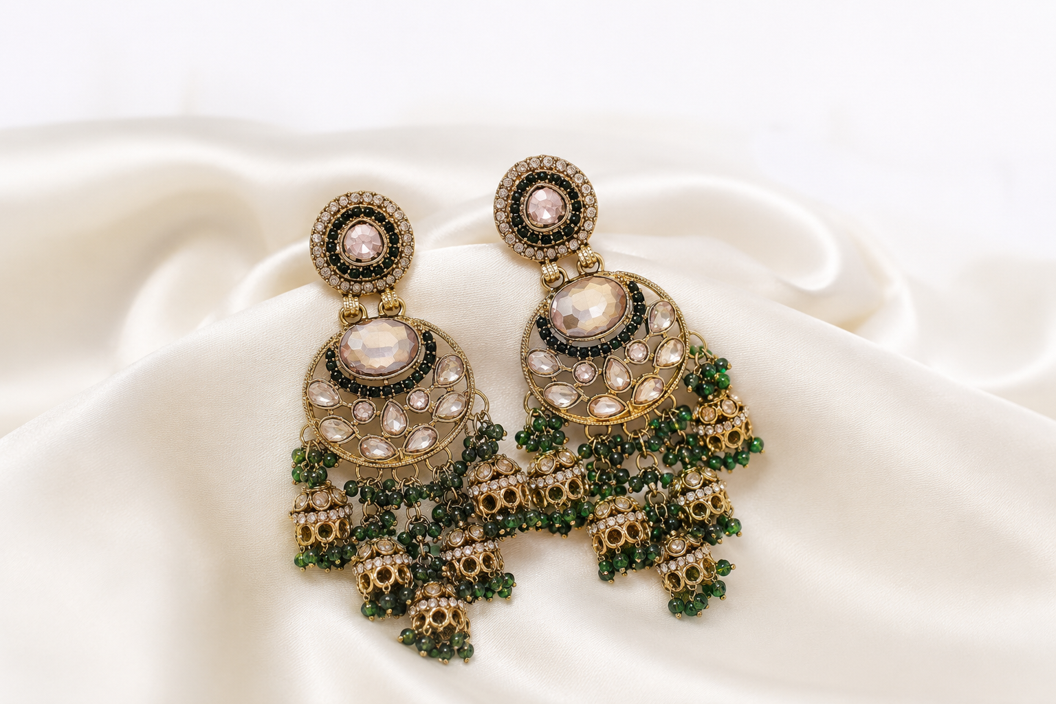 Emerald Jhumka Chandelier Earrings