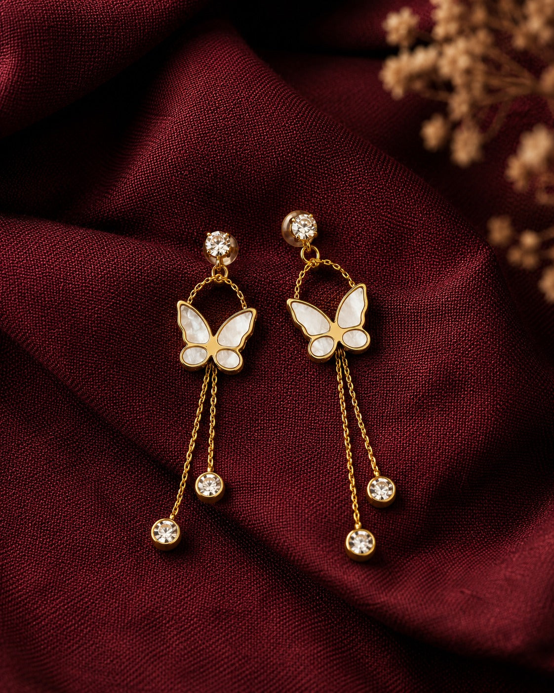 White Butterfly Dangle Earrings