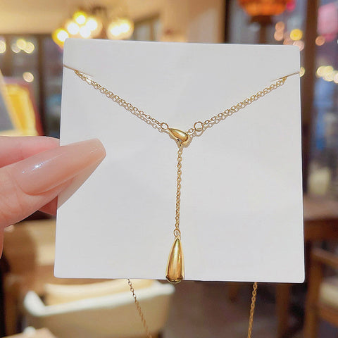 Minimalist Gold Waterdrop Tassel Pendant Necklace – Adjustable Chic Style