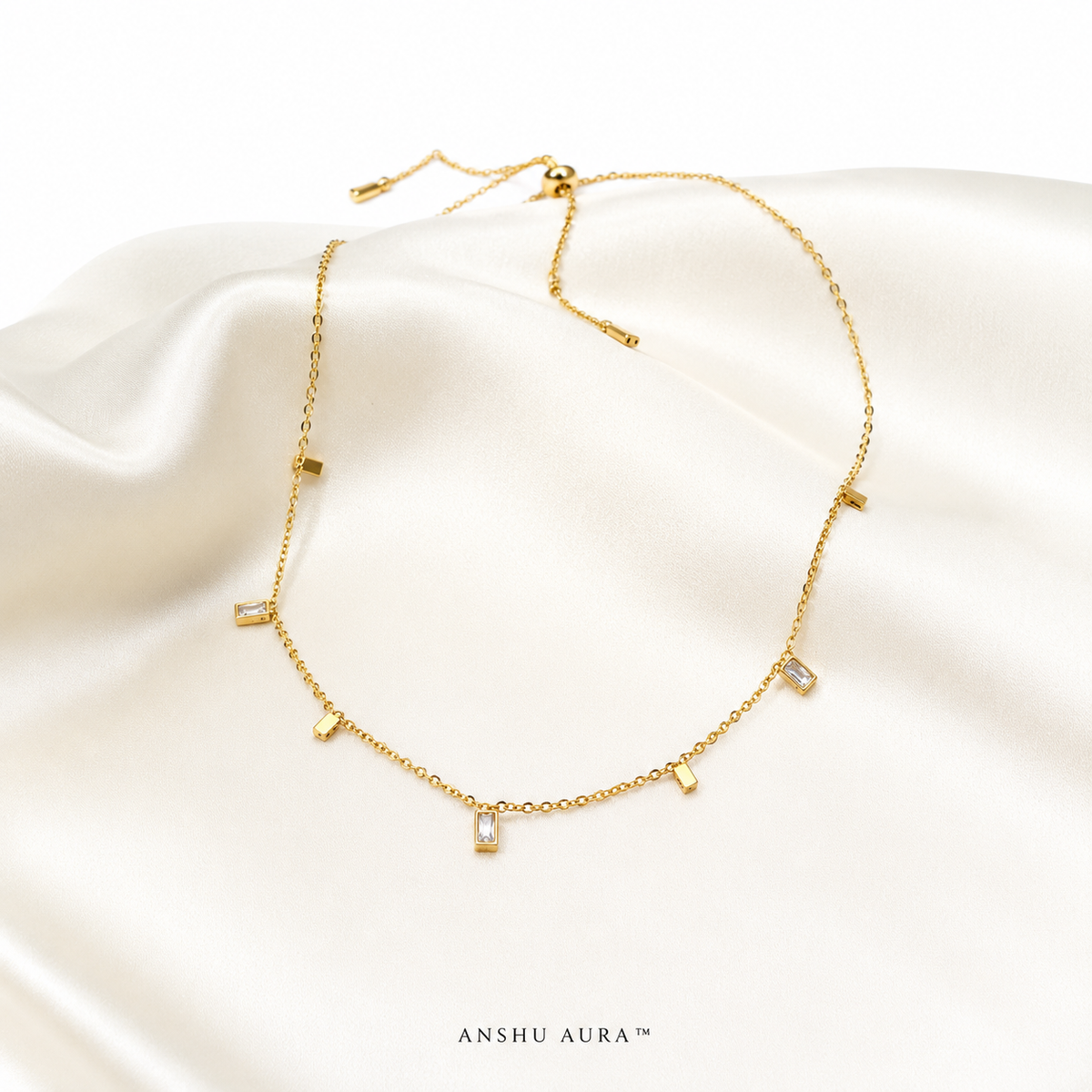Golden Baguette Charm Necklace