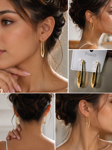 Gold-Tone Oval Hoop Earrings
