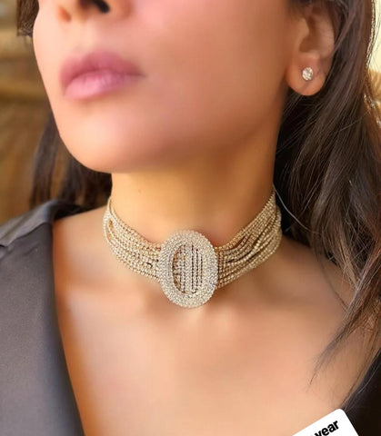 Premium gold and silver statement choker