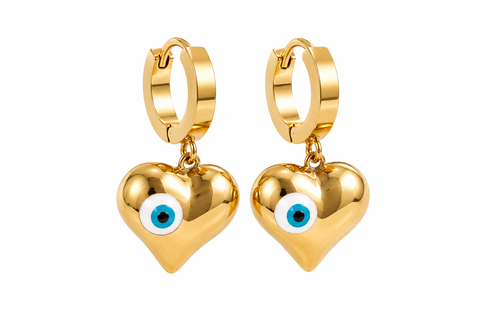 Evil Eye Heart Huggie Earrings