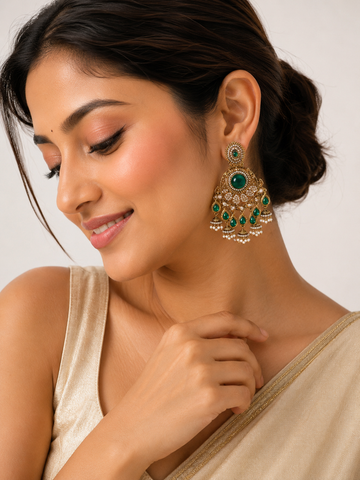ANSHU AURA Purple Stone Chandbali Earrings – Premium Antique Gold Plated Statement Earrings for Women