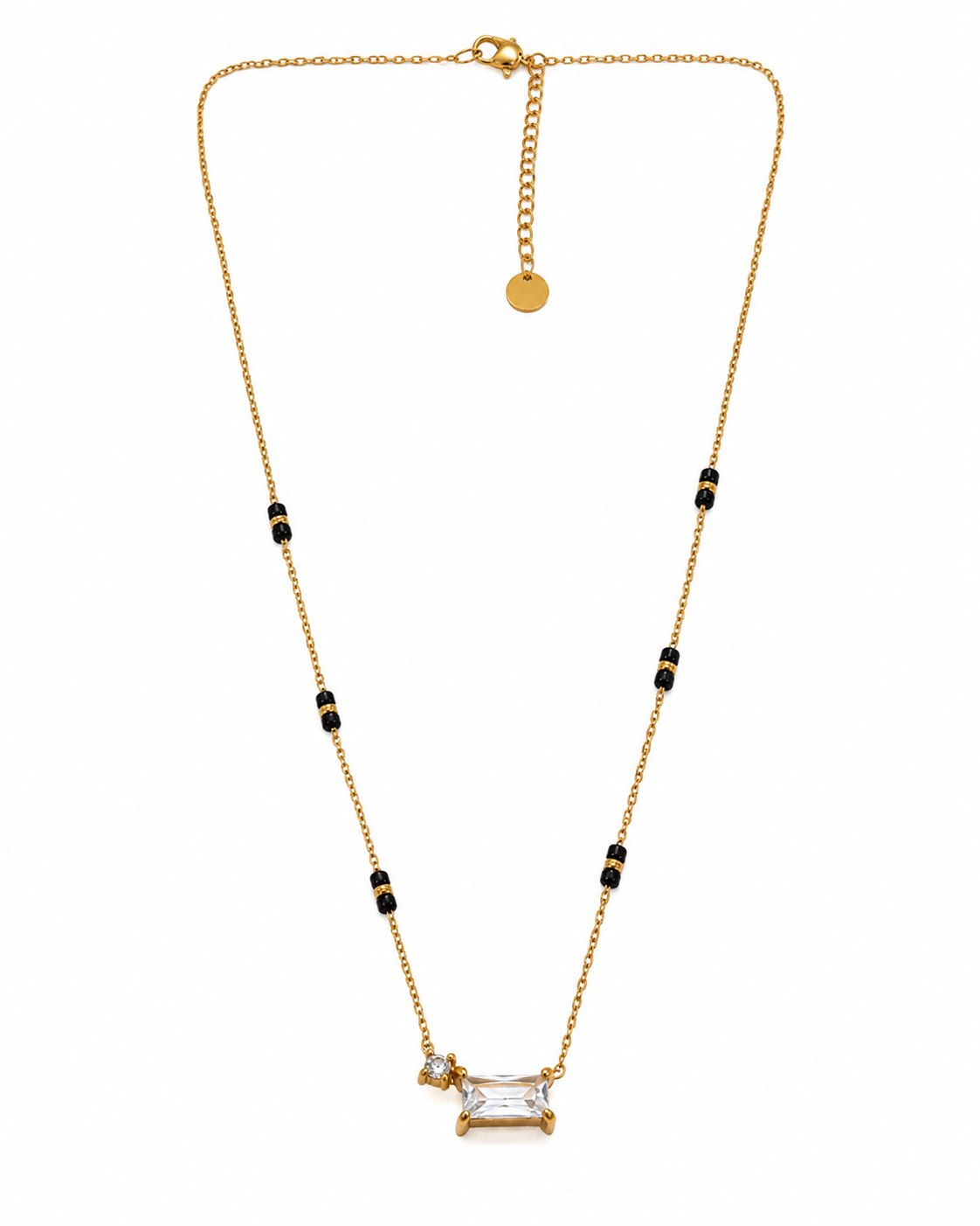 Luxe Black Beaded Baguette Pendant Necklace