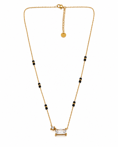 Luxe Black Beaded Baguette Pendant Necklace