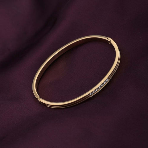 ANSHU AURA JEWELLERY Gold Plated Diamond Accent Stainless Steel Kada Bracelet for Women