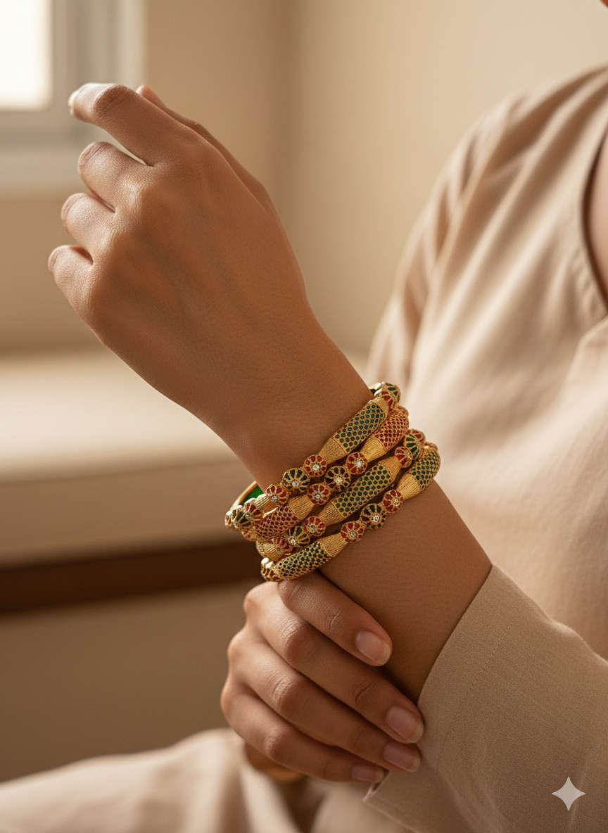 Anshu Aura Royal Meenakari Gold-Plated Bangle Set – Timeless Elegance