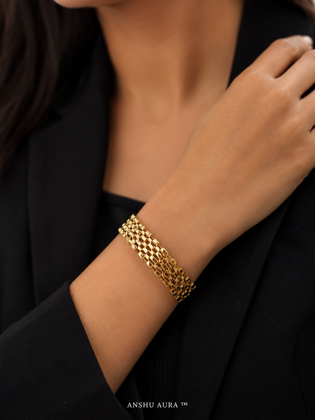 Golden Grid Luxe Bracelet – Anti-Tarnish Statement Bracelet,