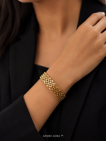 Golden Grid Luxe Bracelet – Anti-Tarnish Statement Bracelet,