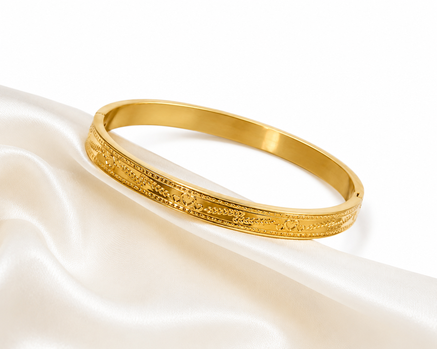 Heart Engraved Gold-Tone Bracelet