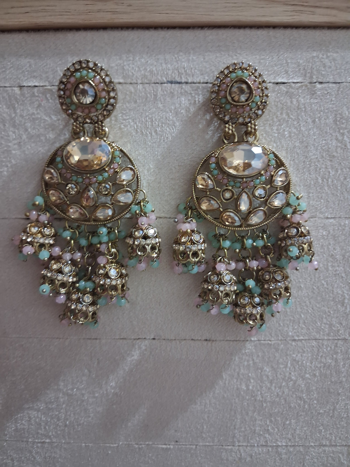 Anshu Aura Designer Kundan Jhumka Earrings with Premium Stone & Bead Work (Multiple Colors)