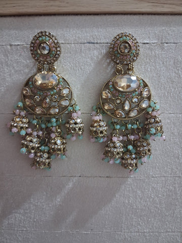 Anshu Aura Designer Kundan Jhumka Earrings with Premium Stone & Bead Work (Multiple Colors)
