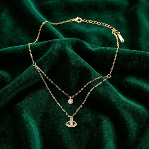 Evil Eye Double Layer Crystal Pendant Necklace