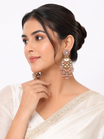 Pink Stone Royal Chandbali Jhumka Earrings