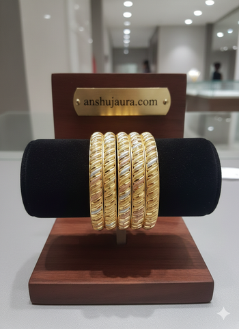 Elegant Tri-Tone Gold Textured Bangles | Anshu Aura Luxury Collection