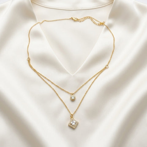 Celestial Glow Double Layer Crystal Pendant Necklace