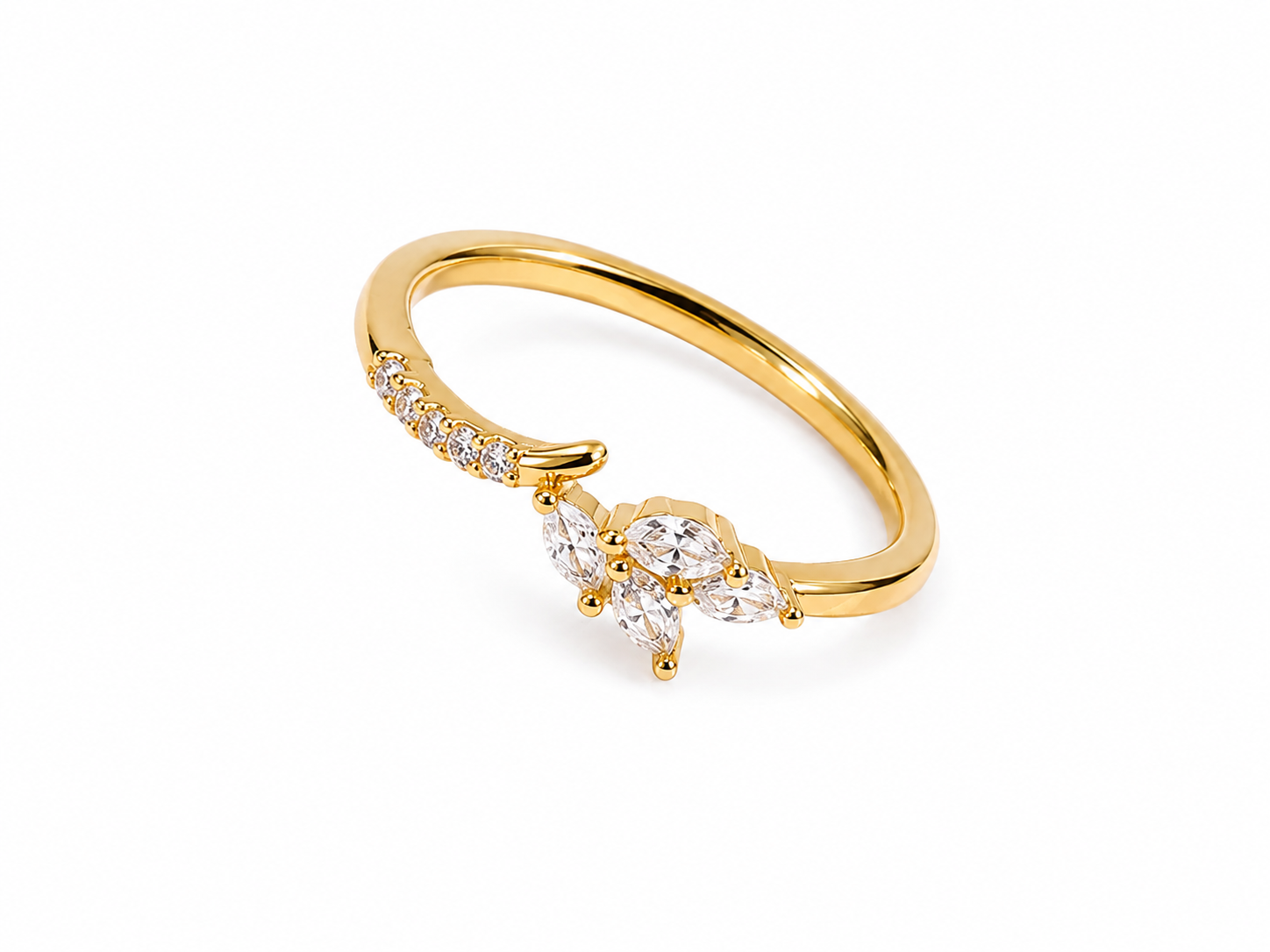 Elegant Floral CZ Gold Ring