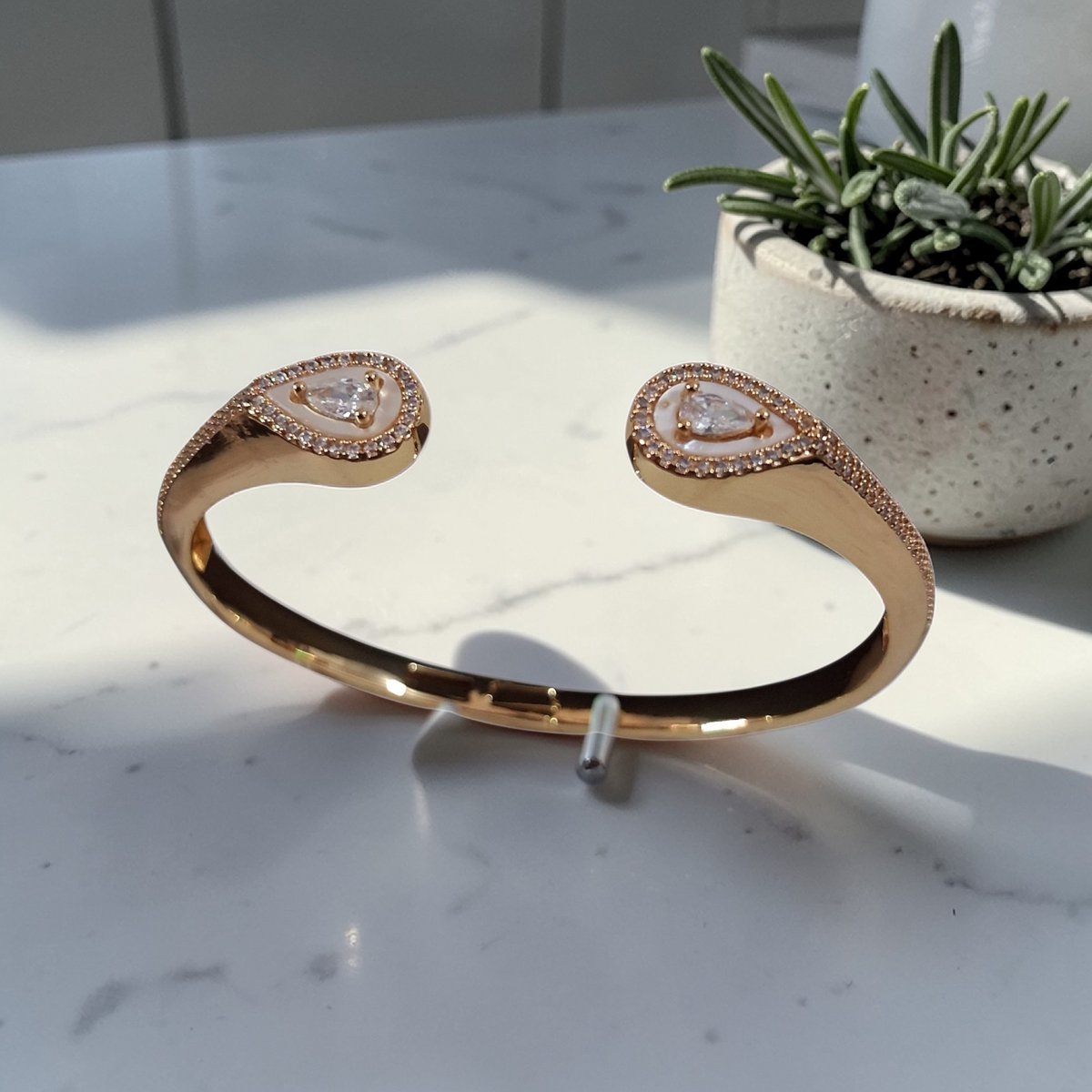Elegance Pear-Cut Rose Gold Open Cuff Bangle – Anshu Aura Signature Collection