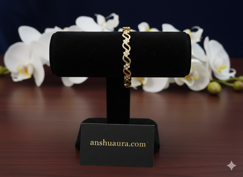Anshu Aura™ Eternal Wave 18K Gold-Plated Diamond Bangle (Premium Sleek Design for Modern Elegance)