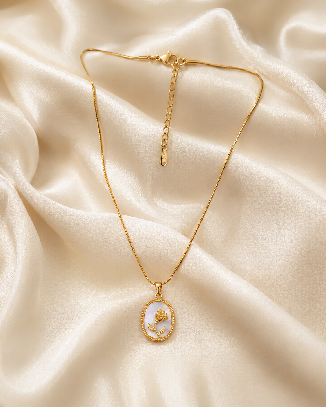 Gold Rose Mother of Pearl Pendant Necklace for Women
