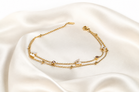 Floral Butterfly Double-Layer Gold Anklet