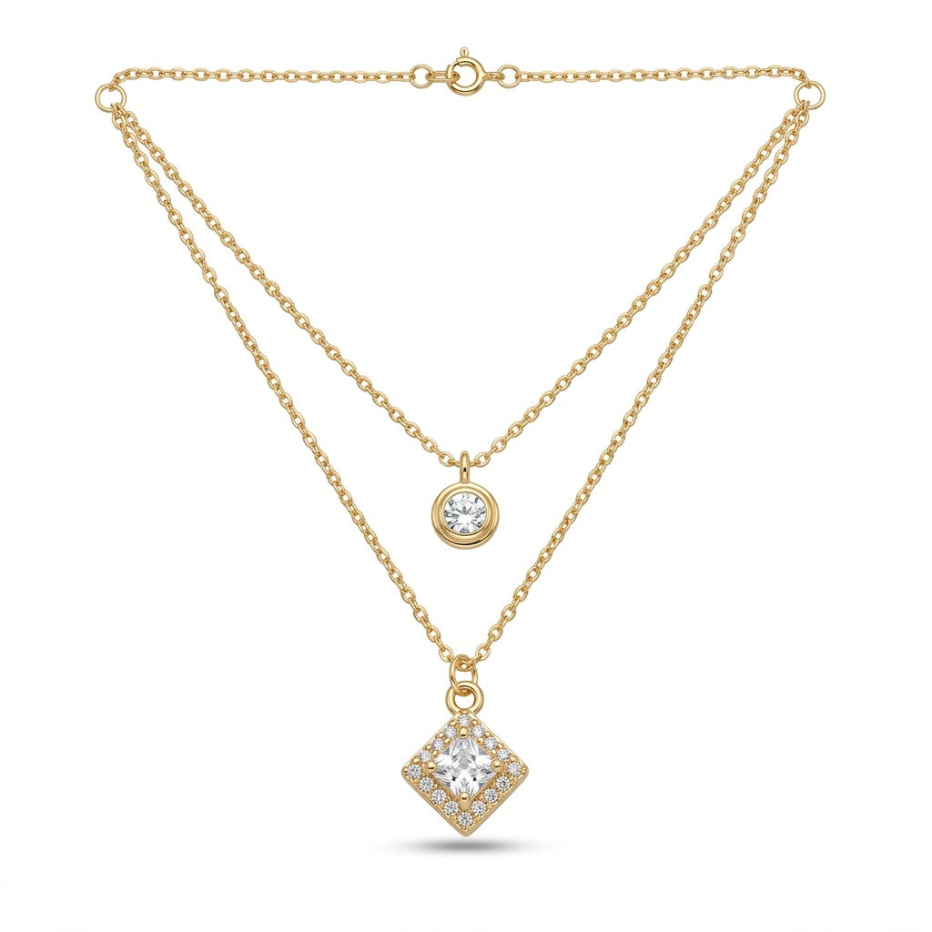 Celestial Glow Double Layer Crystal Pendant Necklace