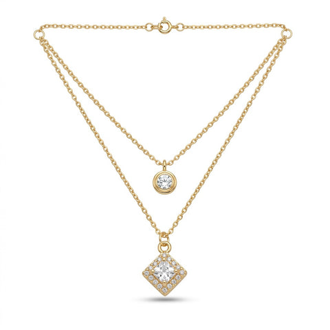 Celestial Glow Double Layer Crystal Pendant Necklace