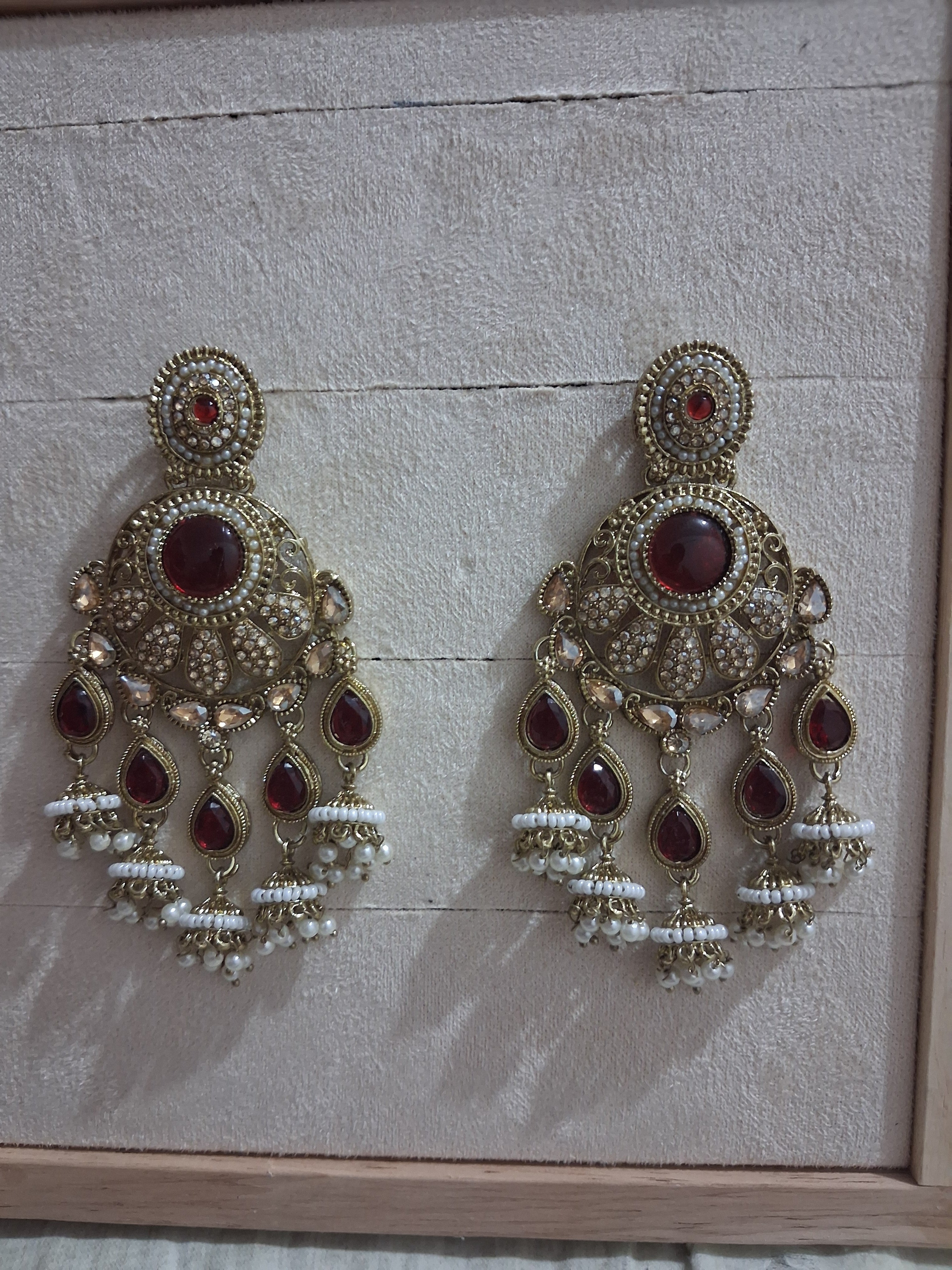 Royal Bahubali Kundan Chandbali Earrings with Triple Jhumki Drops
