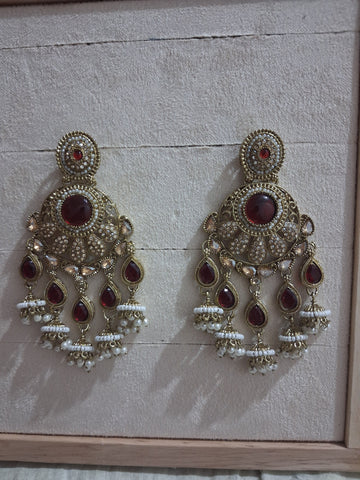 Royal Bahubali Kundan Chandbali Earrings with Triple Jhumki Drops