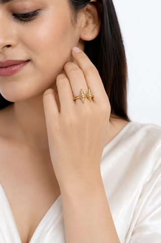 Golden Twin Spike Pavé Ring
