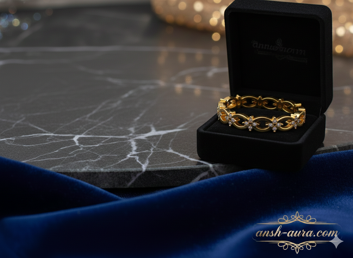 Regal Floret Gold-Plated Crystal Bangle – Anshu Aura Exclusive
