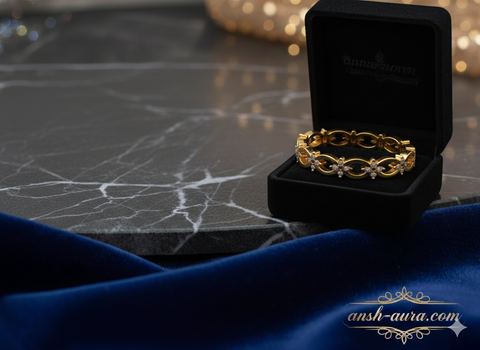 Regal Floret Gold-Plated Crystal Bangle – Anshu Aura Exclusive