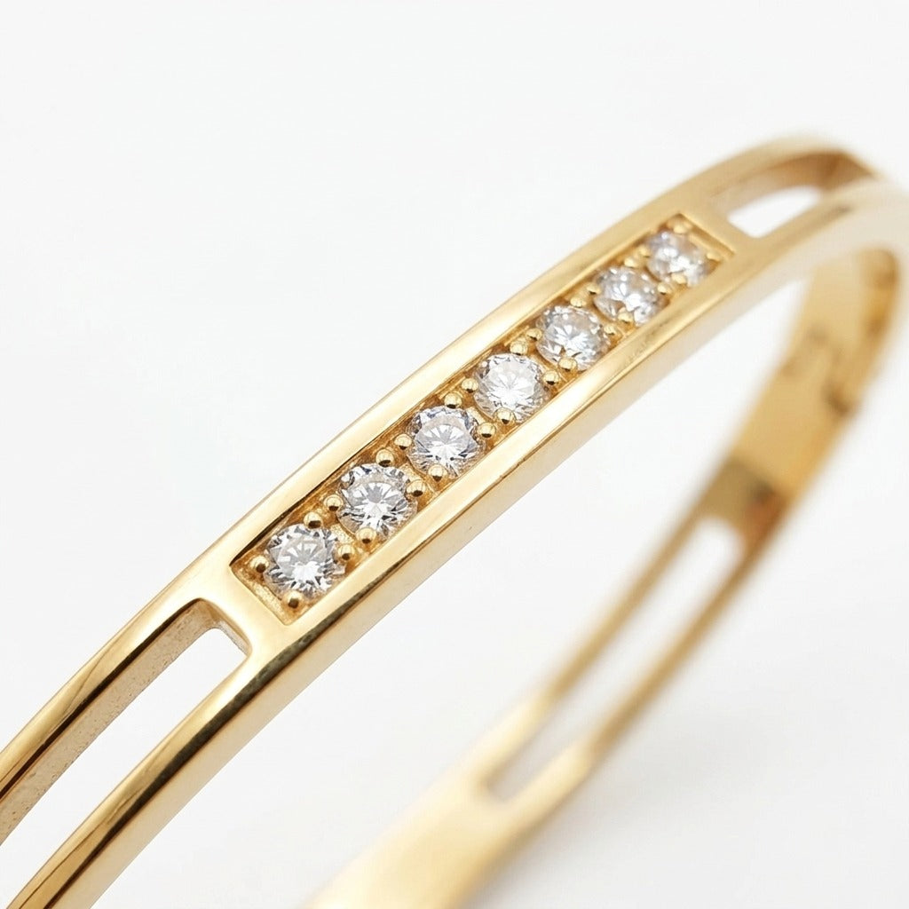 Gold Finish Crystal Open Cuff