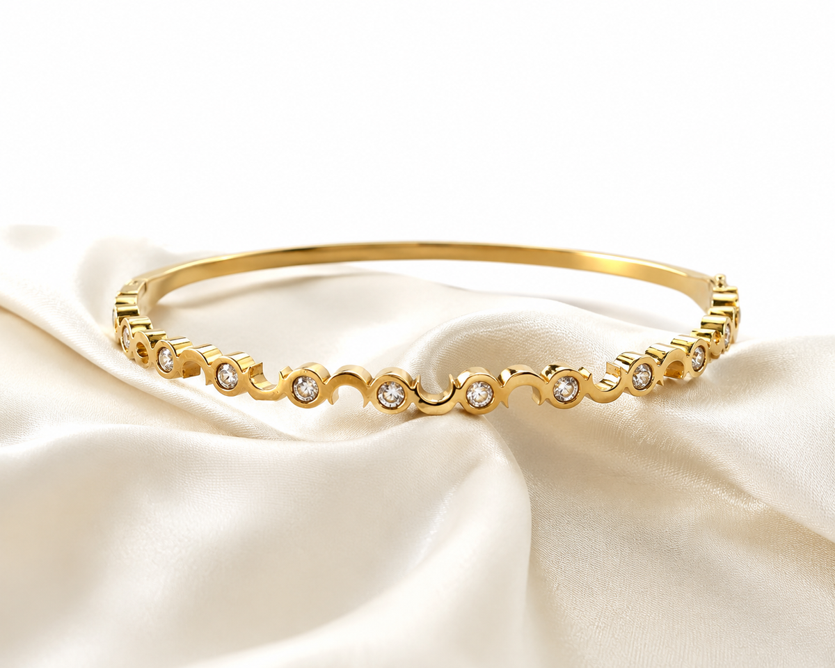 Wave Crystal Gold Bangle